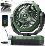 FRIZCOL 3-in-1 Camping Fan - Portable Fans Rechargeable - Large Capacity Battery Powered Fan(70Hrs) with Light & Remote for Indoor, Outdoor, Tent, Travel, BBQ, Fishing, Jobsite - Green
