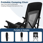 Camping Chair Portable Folding Lawn Chair Comfortable Hard Arm Sturdy for Family Camp, Outdoor, Sports, Beach, Travel, Support 400 lbs, Black&Grey