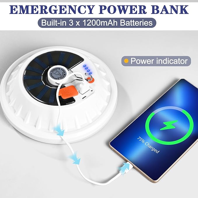 Solar Camping Light with Remote 6000LM, Rechargeable Hanging Light Portable LED for Home, Tent Canopy Lights Solar Camping Lanterns for Power Outages, Emergency, Hurricane