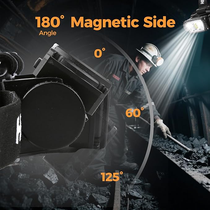 Headlamp Rechargeable, 2000 Lumen Super Bright LED Head Lamps with Red Light, 6 Modes Motion Sensor Magnetic Headband Flashlight, 4000 mAh Battery Powered Adjustable Head Lights for Adults Outdoor