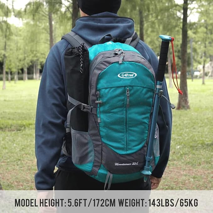 G4Free 35L Hiking Backpack Water Resistant Outdoor Sports Travel Daypack Lightweight with Rain Cover for Women Men(Rose Red)