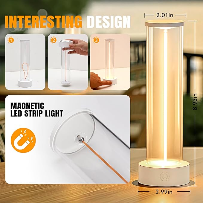 Indoor Outdoor Cordless Table Lamp,Rechargeable Battery Powered Lamp 3-Mode Touch Dimmable,IP54 Waterproof Portable Lamp for Bedside Reading,Patio Grill,Gazebo Party,Camping Tent (White)