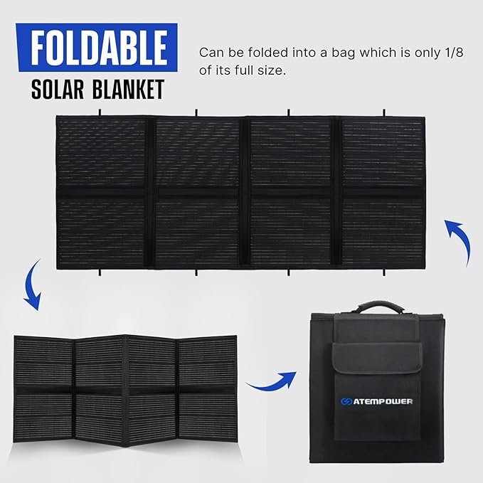 ATEM POWER 200W Portable Solar Panel - Foldable Solar Charger Monocrystalline with 20A MPPT Charger Controller 5V USB Output for 12V Batterires/Power Station Outdoor Camper RV Off Grid