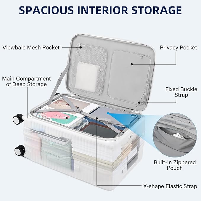 Hard Shell Suitcases 24 Inch Check in Luggage with Spinner Wheels Cup Holder, Lightweight Top Opening Expandable Luggage Hard Case Rolling Medium Checked Suitcase with Lock, White