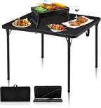 34" Camping Table, Portable Square Camping Card Table with Collapsible Legs & Carrying Handle, Plastic Tables for Outdoor Cooking,Camping,Picnic, Office, Party, Black
