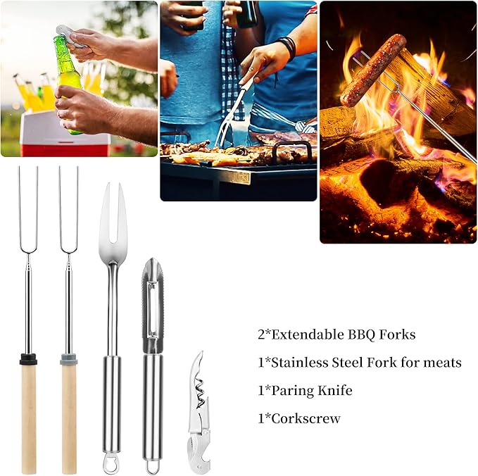 Camping Cooking Utensils Set, Stainless Steel Grill Tools, Camping BBQ Cookware Gear and Equipment for Travel Tenting RV Van Picnic Portable Kitchen Essentials Accessories