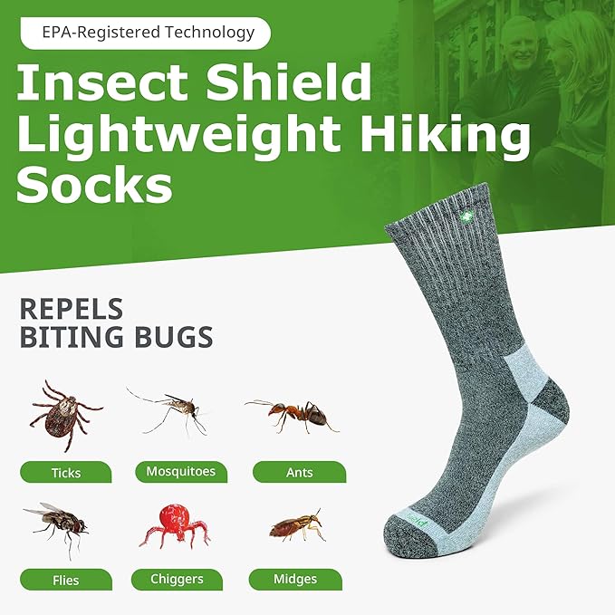 Lightweight Hiking Socks With Permethrin Bug Repellant - Protective Clothing for Men & Women