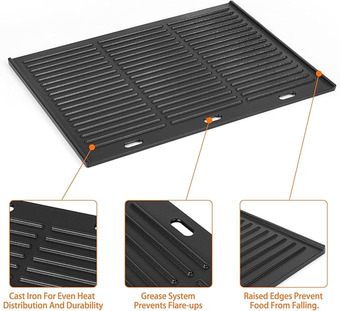 Onlyfire Universal Cast Iron Griddle, Reversible Cooking Griddle for Gas/Charcoal Grills, 17.9" x 13.8"