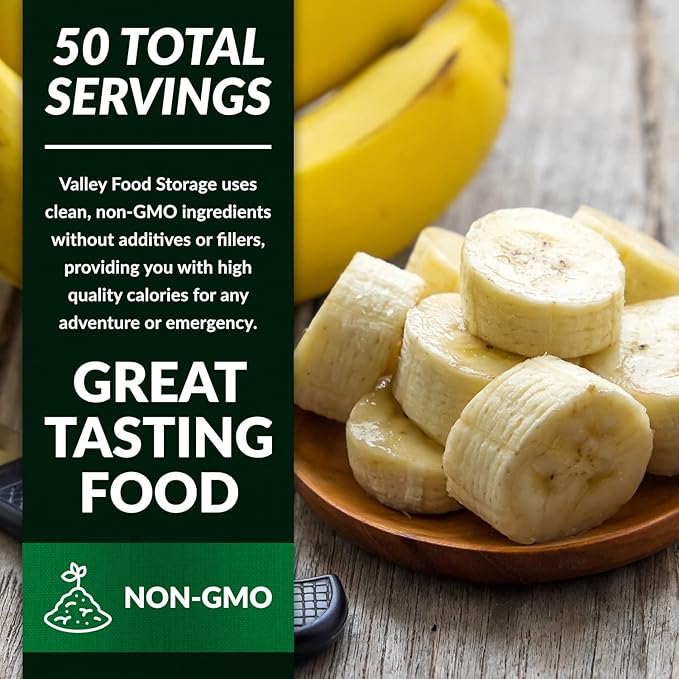 Freeze Dried Banana Slices 10-Bag Bucket, 53 Oz | Premium Emergency Food Supply 25 Year Shelf Life | Prepper Supplies, Survival Food, Off Grid Living Supplies | Valley Food Storage Packaged in USA