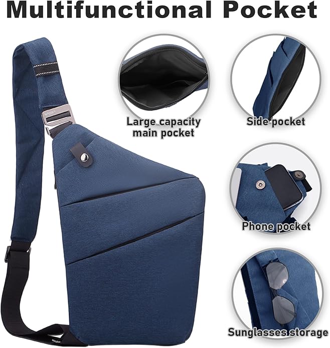 Anti Theft Travel Bag, One Shoulder Large Capacity Cross-body Bag Chest Fashion Lightweight Sling Bags for Travel Sports