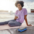 Solar Power Bank Portable Charger Lithium Ion Polymer Battery 52800mAh 5V/3A Fast Charging Battery Pack with Built in 4 Cables 2 Outputs & LED Flashlight for All Mobile Devices Camping Traver Outdoor