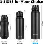 Oldley Insulated Water Bottle 32oz Water Bottles with Straw, Stainless Steel Water Bottle with 3 Lids, Double Wall Vacuum Bottles for Adult,Sports Bottles for School Travel, Black
