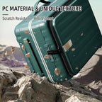 Hanke 20 Inch Carry On Luggage Aluminum Frame Front Opening Rolling Suitcase PC Hard Sided Luggage with Spinner Wheels Travel Luggage for Woman Men Gifts.(Dark Green)