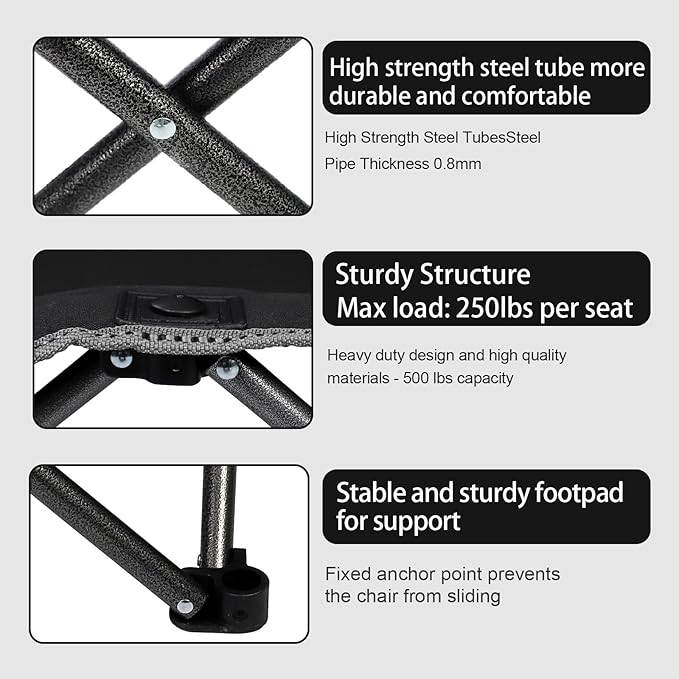 Northroad Outdoor Camping Chair Set of 3,Folding Padded Camp Chair w/1 Sofa,2 Single Chairs,Collapsible Conversation Set for Family Patio, Beach (Black)