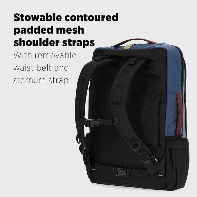 Topo Designs Global Travel Bag – 30L or 40L - Carry-On Compliant Most Airlines, Durable Travel Duffel Bag, Clam Shell Main Pocket, Laptop Sleeve, Backpack, Luggage (30L / Dark Denim/Burgundy)