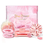 Small Gifts for Women - Spa Headband for Washing Face Set for Her with Headband, Wristbands, Bath Sponge, Scrunchie & Face Brush, Thoughtful Birthday Gift for Mom, Wife, Girlfriend or Best Friend