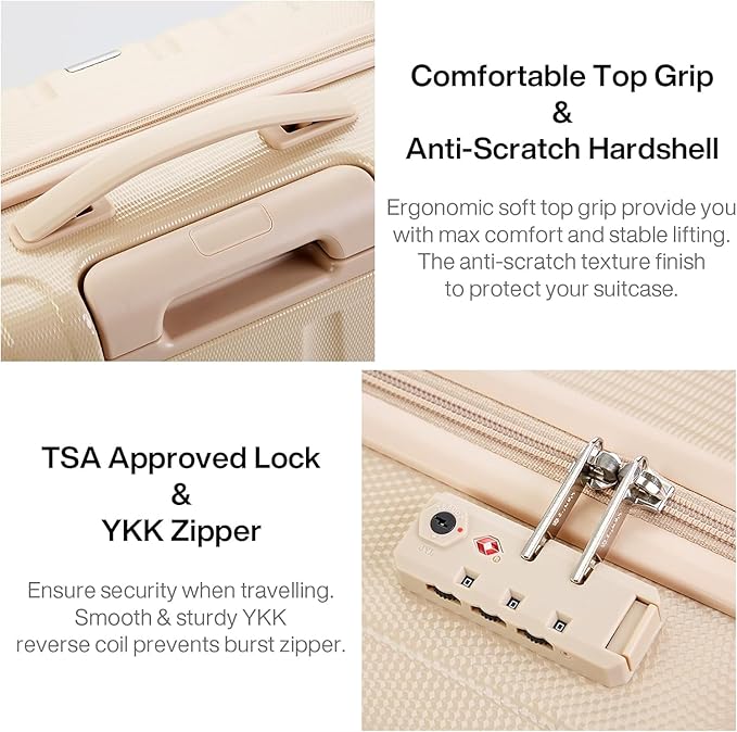 Hanke 14 Inch Underseat Carry On Luggage with Wheels Hard Shell Suitcases Carry On Bag Lightweight Small Mini Suitcase Travel Luggage for Travel Christmas Gifts for Birthday（Cuba Sand）