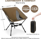 Lightweight Folding Camping Chair: Portable Ultralight Height Adjustable Folding Camping Chair 330 lbs Capacity with Side Pockets Ideal Backpacking Chair for Short hikes and Cycling Trips (Khaki)