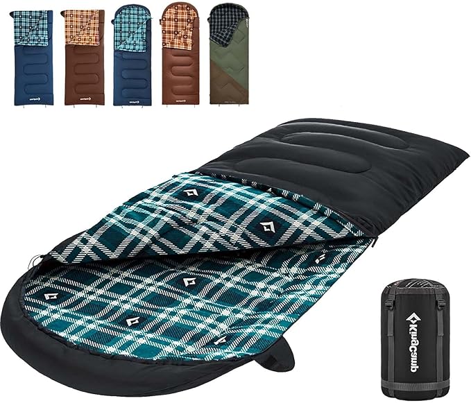 KingCamp Sleeping Bag for Adults, Cold Weather & Warm XL Big and Tall Flannel Sleeping Bags with Compression Sack Portable Waterproof Essentials Gear Accessories for Outdoor Camping