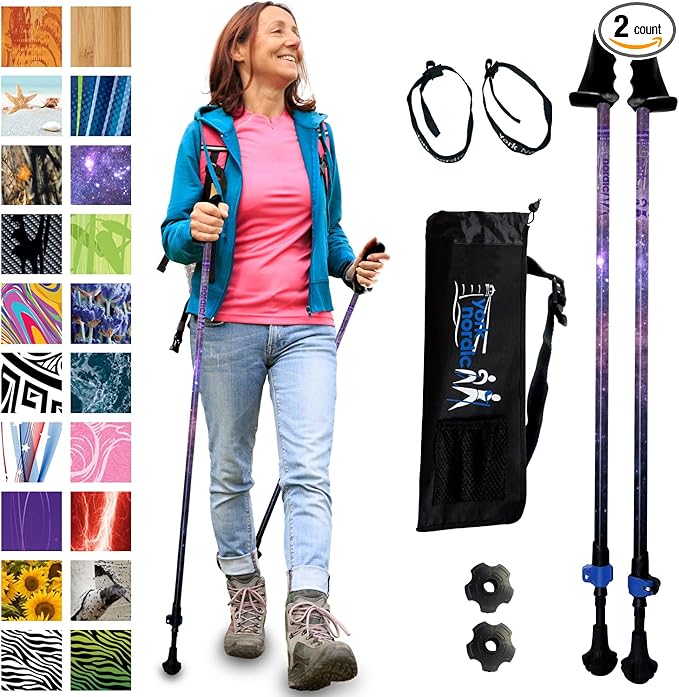York Nordic Motivator Walking Poles for Balance and Rehab - Patented Stability Grips - Lightweight, Adjustable, and Collapsible - 2 Pieces Adjustable w/flip Locks - Heights 4'6" up to 6'2" - 230 lbs