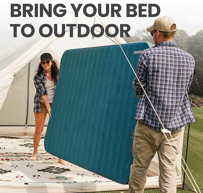 FUNDANGO 4'' Thick Self Inflating Sleeping Pad with Foam, 8.7 R Value, XL Double Mattress, Outdoor Portable Camping Air Mat for Tent, Car or Home,