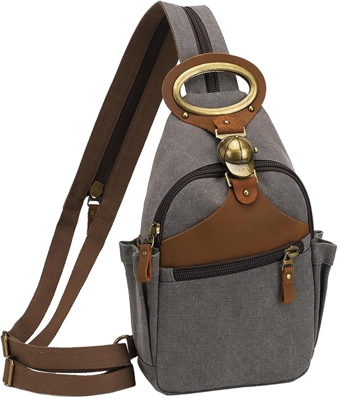 KouLi Buir Canvas Sling bag,Small Crossbody Backpack,Convertible Chest Bag Casual Daypack For Outdoor Cycling Hiking Travel (B3611-D.Grey-N)