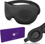 DTS 3D Sleep Mask for Back Side Sleeper Women Men Eye Mask for Sleeping Complete Light Blocking Night Blindfold Zero Pressure Spacious for Eye Lash Breathable Soft Flight Nap Travel (Black)