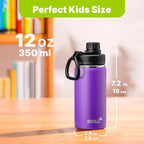 Kids Water Bottle with Spout Lid-12 oz Sports Wide Mouth Water Bottle for School-Reuasble Stainless Steel Vacuum Insulated Water Flask with Silicone Boot(Purple)