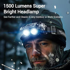 WARSUN Rechargeable LED Headlamp – 1500 Lumens, Adjustable Angle, Aluminum Alloy & ABS, IPX6 Water-Resistant, Battery Indicator, Long Battery Life – Ideal for Camping, Hiking, and Industrial Use
