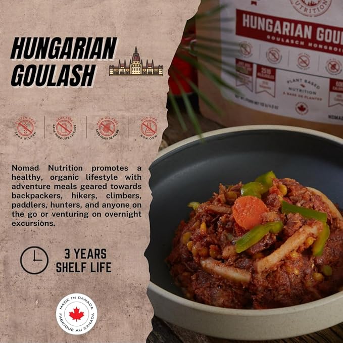 Nomad Nutrition Hungarian Goulash | Instant Freeze Dried Backpacking & Camping Food | Plant-Based, Non-GMO Hiking Meals with High-Energy, Vegan, Gluten-Free | 56g - 2 Pack
