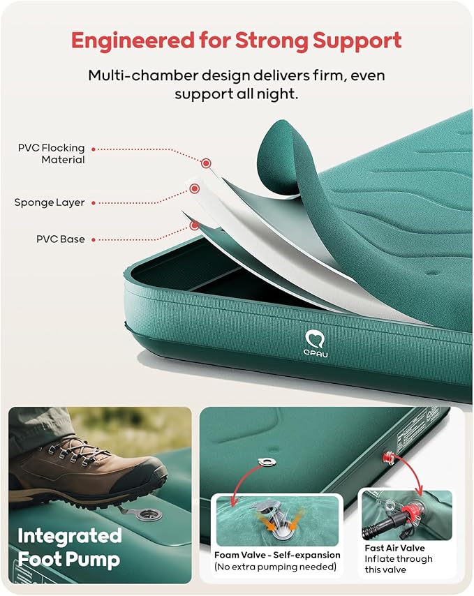 QPAU Twin Size Air Mattress Camping Pad – 9” Thick R8–10 Insulated Inflatable Mattress with Foam Comfort & Foot Pump, Twin Air Mattress for Camping, Road Trips, and Home Guests (Full Size)