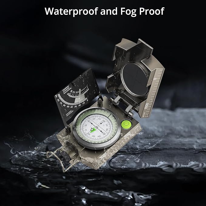 Compass Hiking Survival, IP65 Waterproof Metal Compass with Sighting Clinometer and Carry Bag, Multifunctional, Professional, for Camping Hunting Hiking Navigation