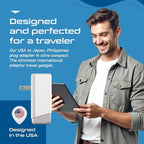 Ceptics Japan, Philippines Power Travel Plug Adapter, QC 3.0 & PD, Safe Dual USB & USB-C - 2 USA Socket Compact & Powerful - USA 3 Pin Polarized to 2 Prong Unpolarized - Type A - AP-6 Fast Charging