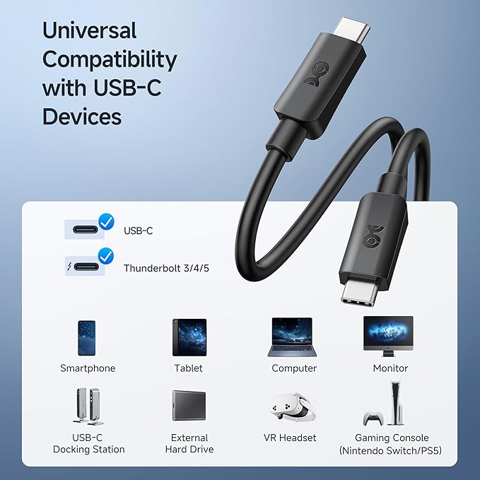 Cable Matters 20Gbps USB C to USB C Monitor Cable - 3ft / 0.9m, Supports Up to [8K@30Hz / 4K@120Hz Video, 240W Charging, 20Gbps Data Transfer], USBC Video Cable, Works with CarPlay, Android Auto
