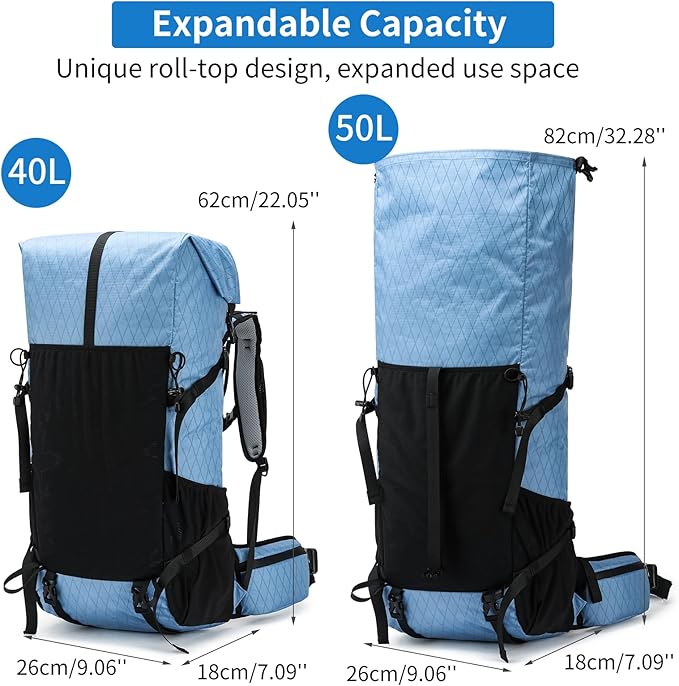 Hiking Backpack,40L to 50L Extra Large Capacity Hiking Bag,Internal Frame Camping Backpack,Upgraded X-PAC Lightweight Sport Daypack Travel Backpack Fit For Mountain Climbing Camping(Blue)
