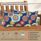 Magpie Fabrics Pack of 2 Outdoor Lumbar Pillow Case Covers 12"x20", Waterproof Rectangular Throw Pillowcase Shell Decorative Sham for Patio Garden Couch - Floral Navy