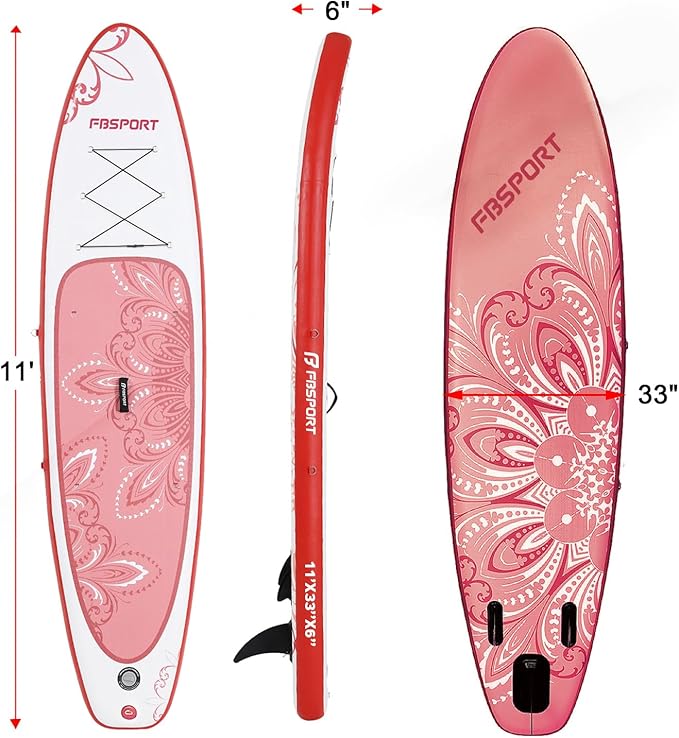 FBSPORT 11' Premium Stand Up Paddle Board, Yoga Board with Durable SUP Accessories & Carry Bag | Wide Stance, Surf Control, Non-Slip Deck, Leash, Paddle and Pump for Youth & Adult