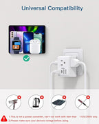 European Travel Plug Adapter, International Power Adapter with 3 Outlets 4 USB Charging Ports(2 USB C), Type C Plug Adapter Travel Essentials to Most Europe EU Spain Italy France Germany, 1 Pack