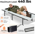 KingCamp Oversized Camping Cot, Folding 440lbs Heavy Duty Portable Lightweight Ultralight XL Large Wide Military Army Sleeping Bed for Adult Backpacking Outdoor Travel Tent Overlanding, Black/Grey