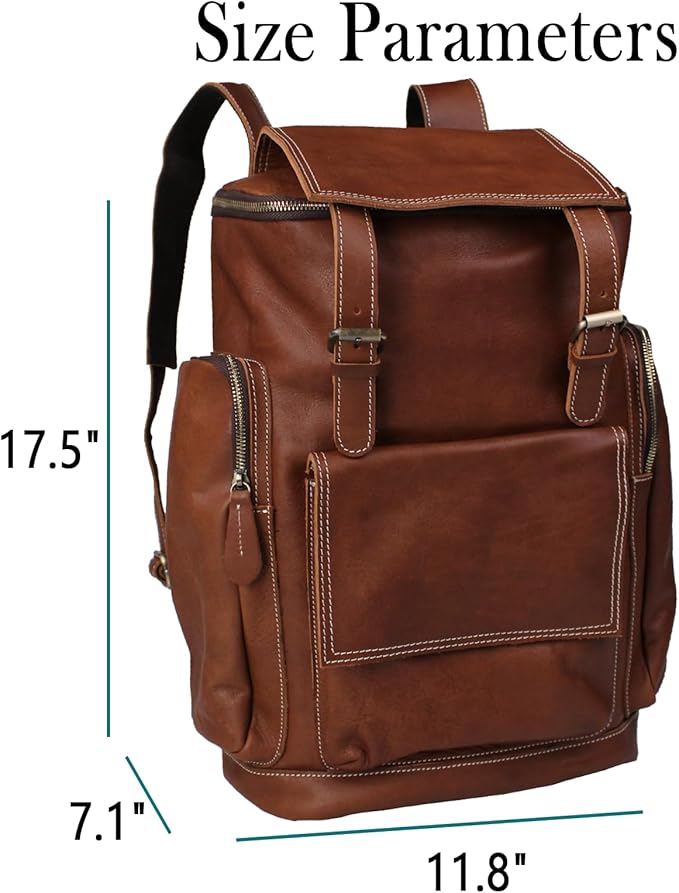 Genuine Crazy Horse Leather Backpack - Vintage Bag with Anti-Theft Design, Fits 16 Inch Laptop(5098-Khaki)