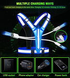 Led Light Up Running Vest Reflective Vest for Runners Night Walking, Rechargeable LED Reflective Running Vest High Visibility with Adjustable Waist/Shoulde, Reflective Armband for Women Men