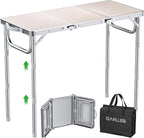 GARLLEN Folding Camping Table, 3 Adjustable Height Portable Folding Picnic Table with Storage Bag, Lightweight Aluminum Outdoor Table for Picnic, Camping, BBQ, 34.2" L x 15.7" W, Silver