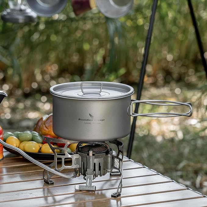 Boundless Voyage Titanium Pot Portable Camping Cookware Lightweight Cooking Pot Set for Outdoor Cooking Traveling Backpacking Hiking Trekking Picnic