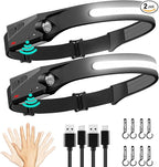 FBKK Rechargeable LED Headlamp 2 Pack, 230°Wide Beam Head Lamp with Motion Sensor, Waterproof Lightweight Headlight Flashlight for Camping, Hiking, Running, Outdoor for Adults and Kids