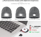 ATNKE LED Lighted Beanie Hat,USB Rechargeable 4 LED Running Headlamp Bright Cap with The Light Gifts for Men and Women