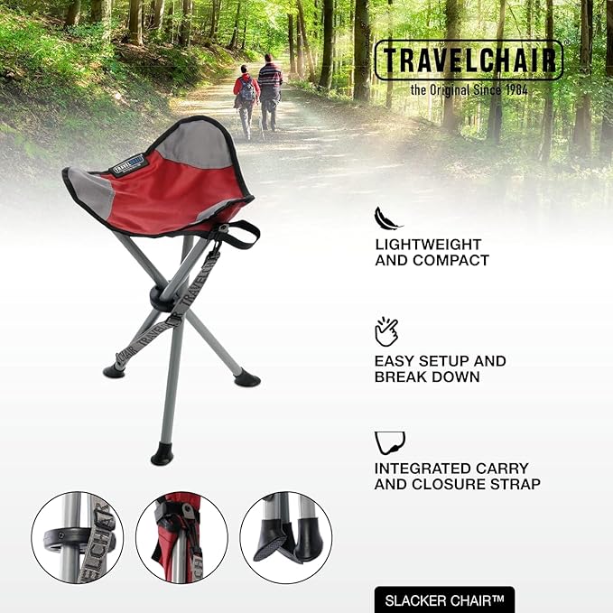 Travel Chair Slacker Tripod Chair for Camping, Lightweight Chair, Adjustable Carry Strap for Easy Transport | Oversized Duck Feet for Improved Stability | Perfect for Outdoor Adventures (Green)