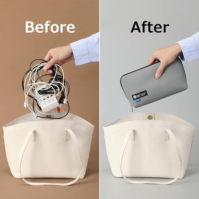 RIGHT AWAY Travel Tech Pouch，Waterproof Cord Case，Electronics Organizer Travel Case，Cable Organizer Storage Bag For Phone, Charger, Accessories（Gray）