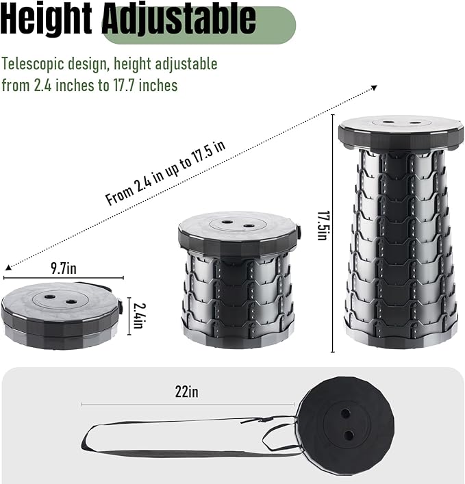 Upgraded Foldable Stool Thickened, Portable Collapsible Stool Retractable Stool for Fishing, Hiking Tours, BBQ, Parties, Outdoor Activities