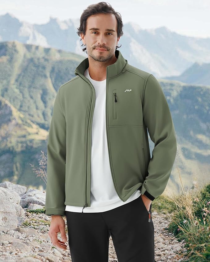 WULFUL Men's Softshell Jacket Waterproof Lightweight Insulated Windbreaker Fleece Lined Rain Shell Jacket for Hiking Travel