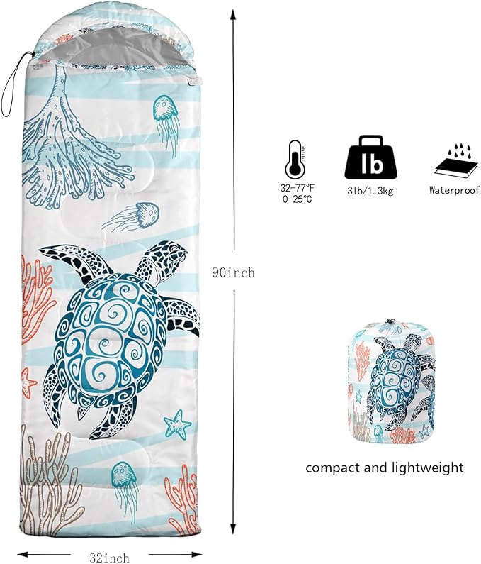 HOSIMA Cartoon Axolotl Sleeping Bags for Kids 10-12,Blue Cartoon Kids Sleeping Bags for Girls Boys,Compact Sleeping Bag for Camping Essentials and Hiking.